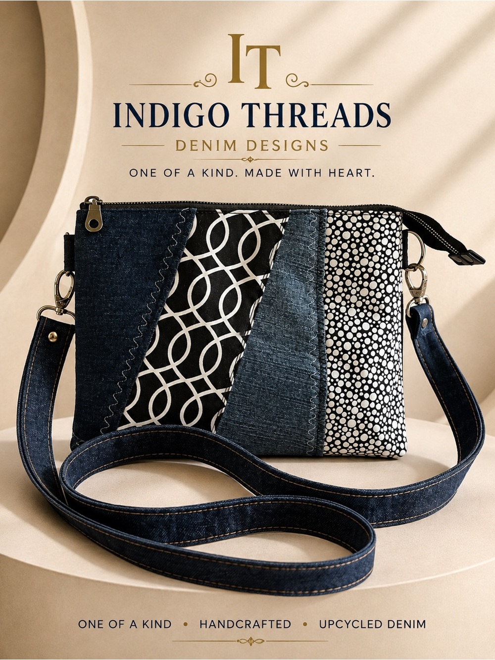Upcycled Denim Crossbody Bag, Handmade Patchwork Denim One of a Kind